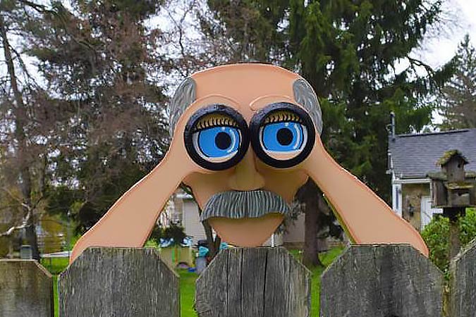 Wooden Peeping Neighbor Art