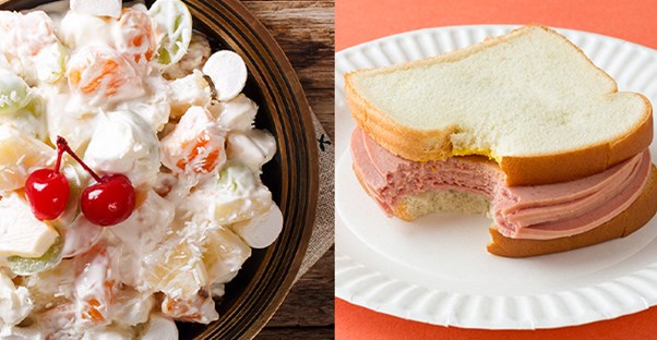 Ambrosia Salad and Bologna Sandwich