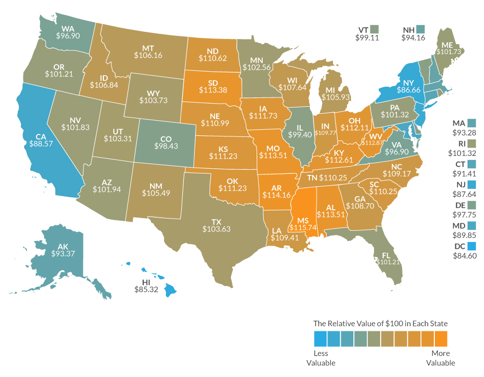 Value of $100 in Each State