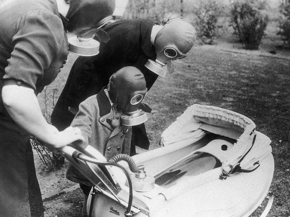 Family Wearing Gas Masks in 1938