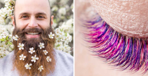 flower beards and colorful eyelashes