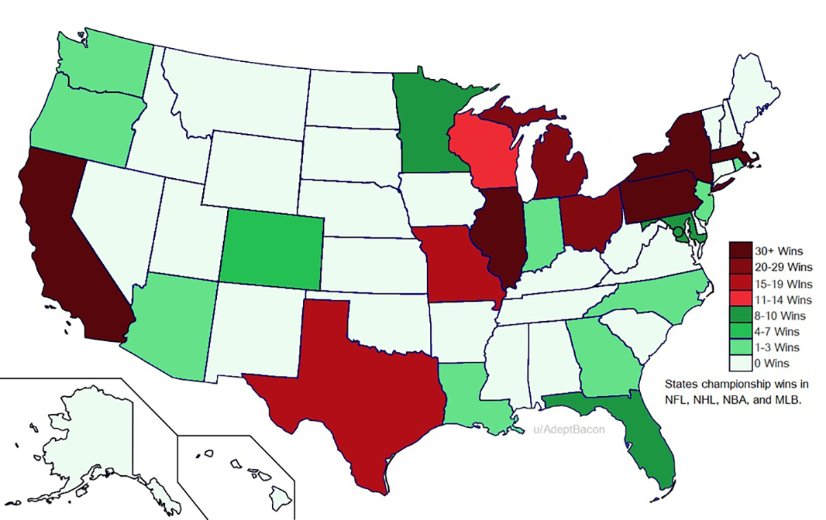 States by Professional Championship Wins