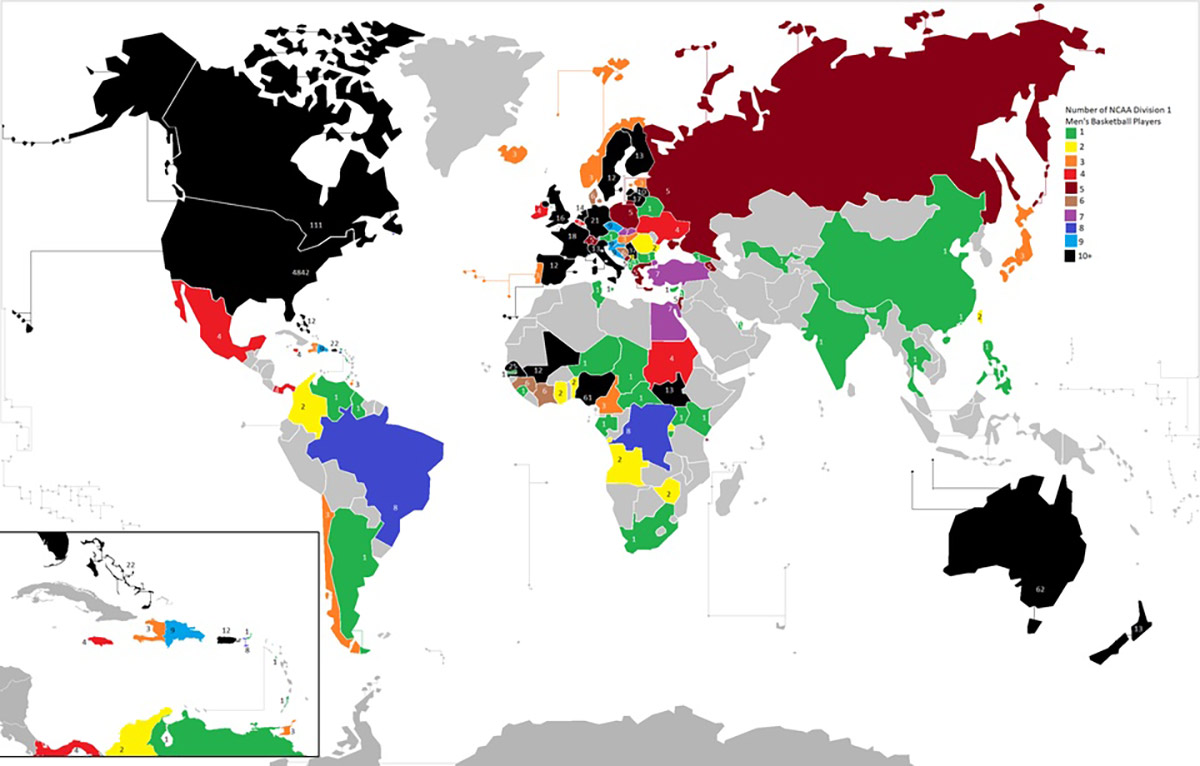 NCAA Men's Basketball Players by Birthplace
