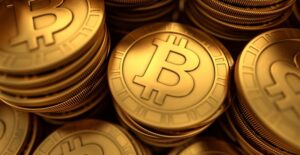Stacks of bitcoins, a virtual currency