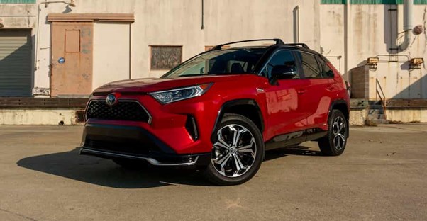 a red 2021 toyota rav4