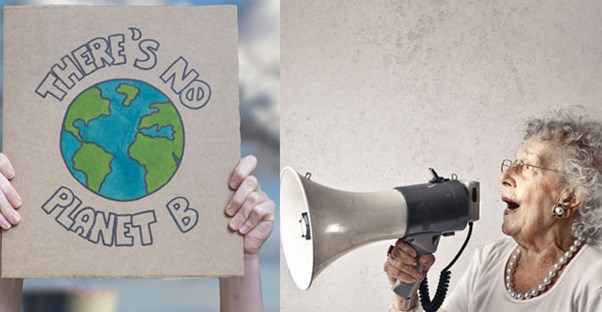 elderly woman with megaphone