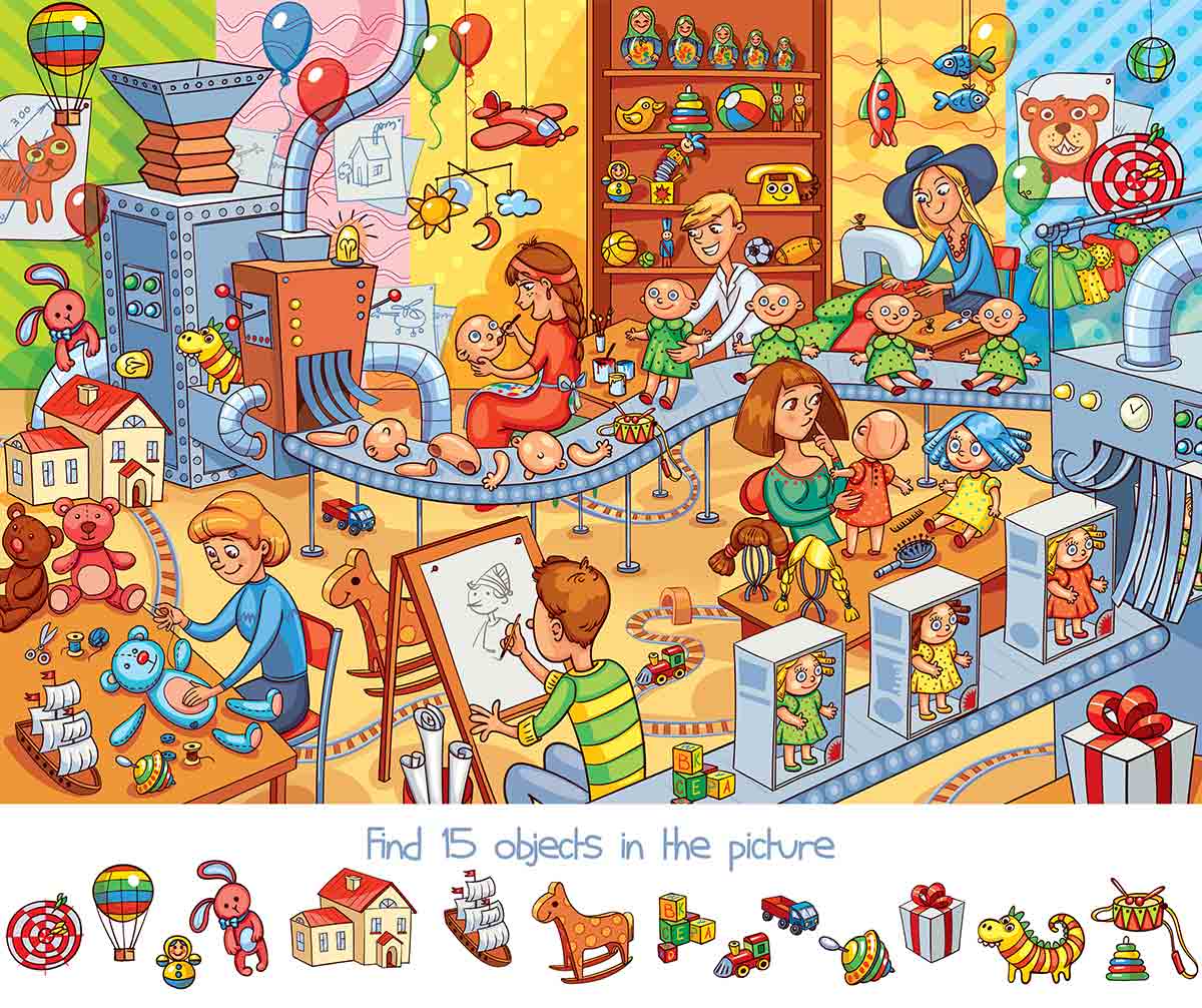 Find 15 Objects in the Toy Factory