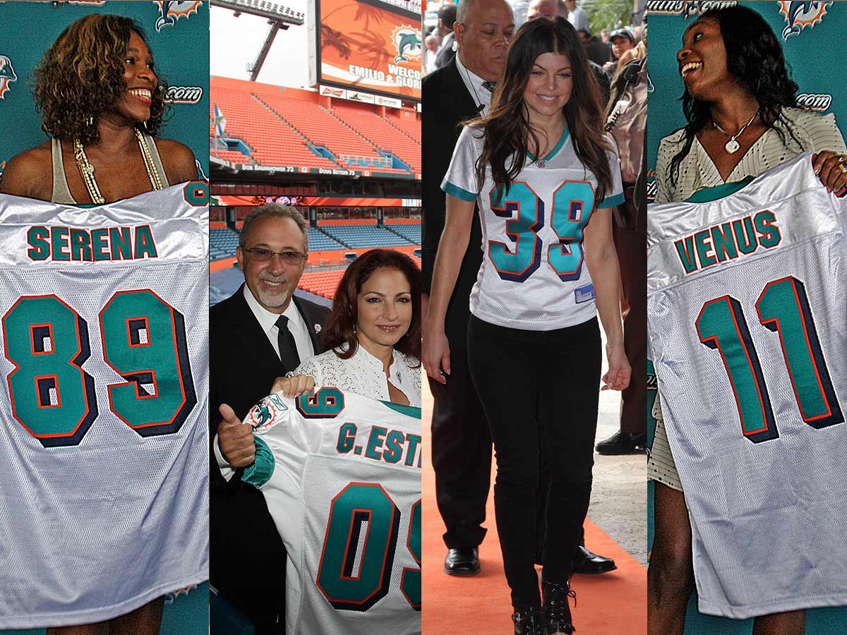 Miami Dolphins: Gloria and Emilio Estefan, Serena and Venus Williams, and Fergie