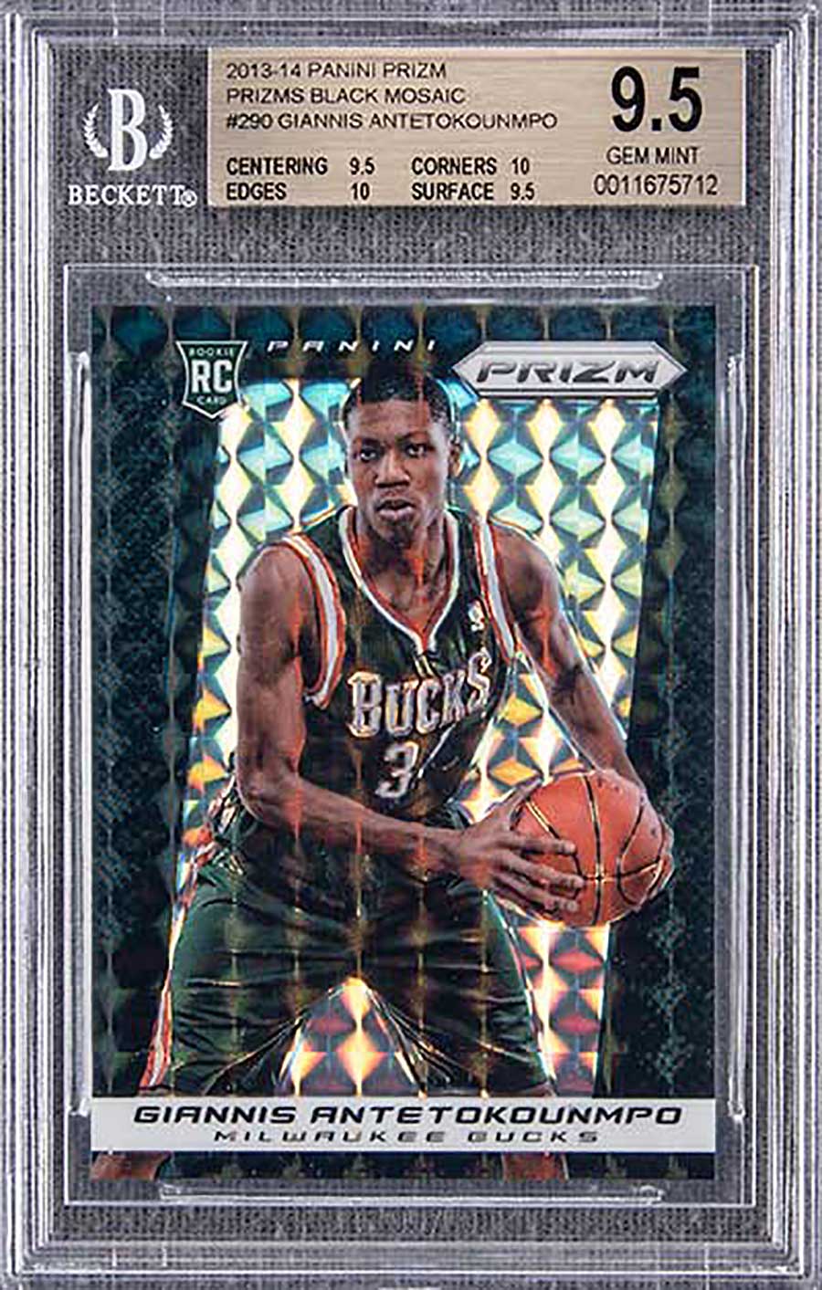 Giannis Antetokounmpo (Panini Prizm #290 Prizms Black Mosaic Basketball Card 2013-14)