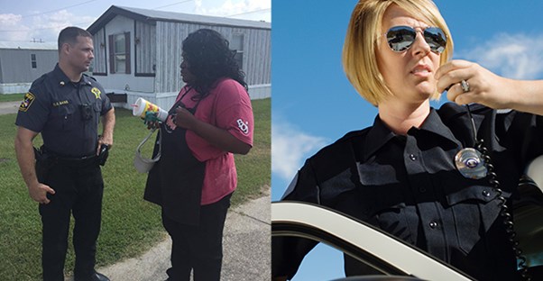 police officers and a woman