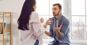 a couple argues about what the husband said to the wife while she had just given birth in the hospital