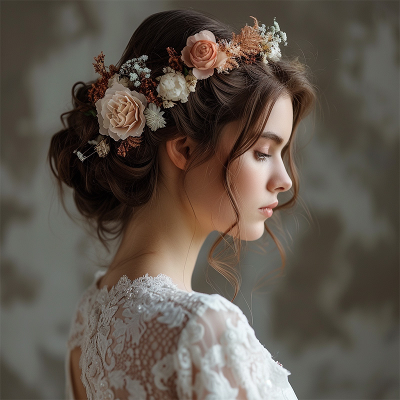 Pulled back with flowers