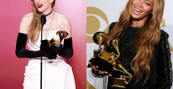 taylor swift and beyonce holding a grammy