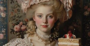 marie antoinette holding a piece of cake