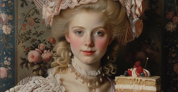 marie antoinette holding a piece of cake