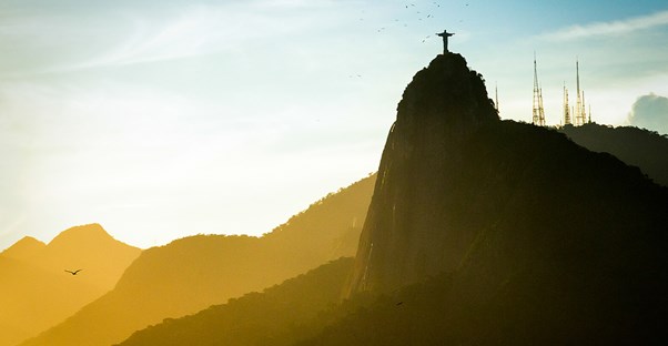 looking up at Christ the Redeemer on the mountains above Rio de Janiero