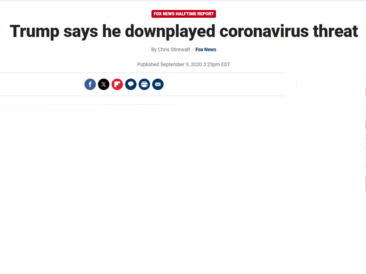 Fox News: Trump Says He Downplayed Coronavirus Threat