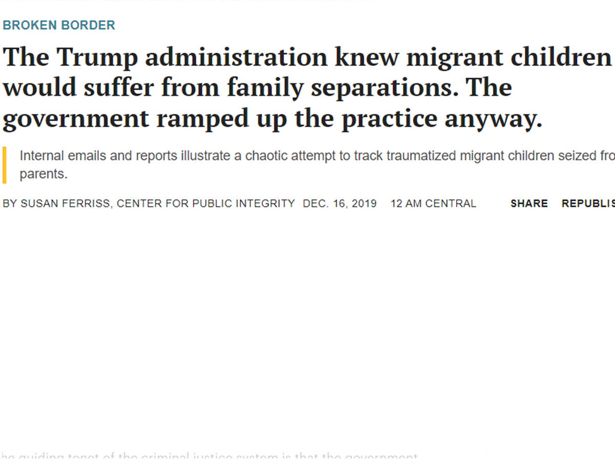 The Texas Tribune: The Trump Administration Knew Migrant Children Would Suffer...