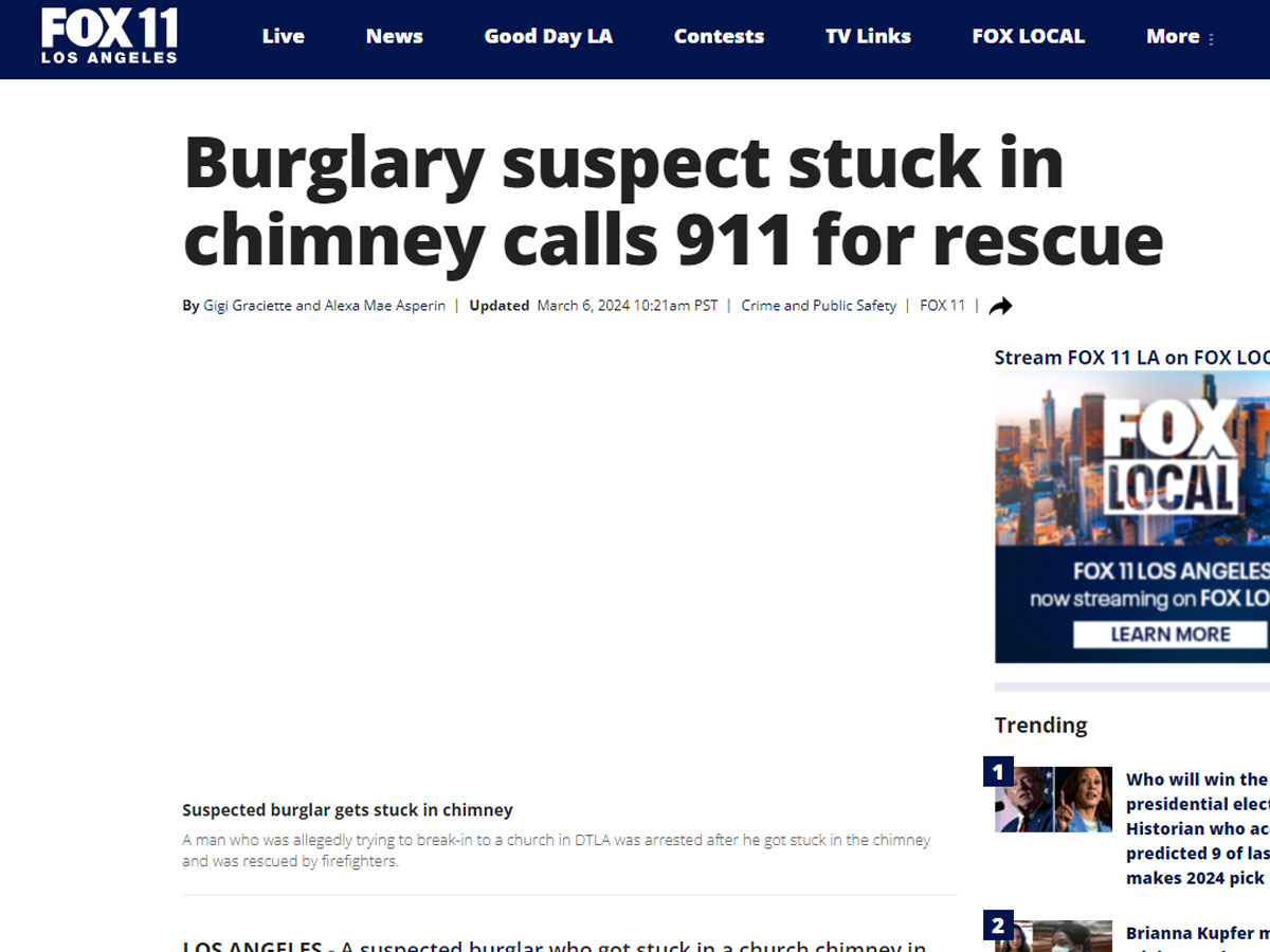 Burglary Suspect Stuck In Chimney Calls 911 For Rescue