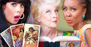 Women laughing at a romance novel