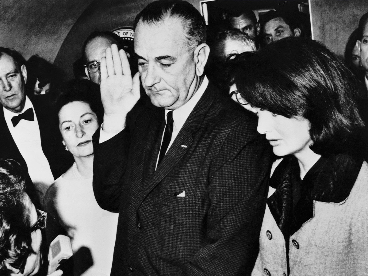 LBJ Conducting Meetings in the Bathroom