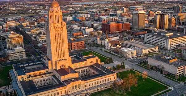 birds eye view of Nebraskan city