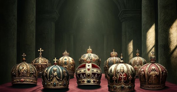 the hats that popes wear all on one table