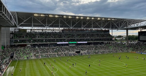 major league soccer teams warming up before a game