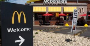 The entrance to a McDonalds