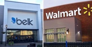 Storefronts of Belk and Walmart