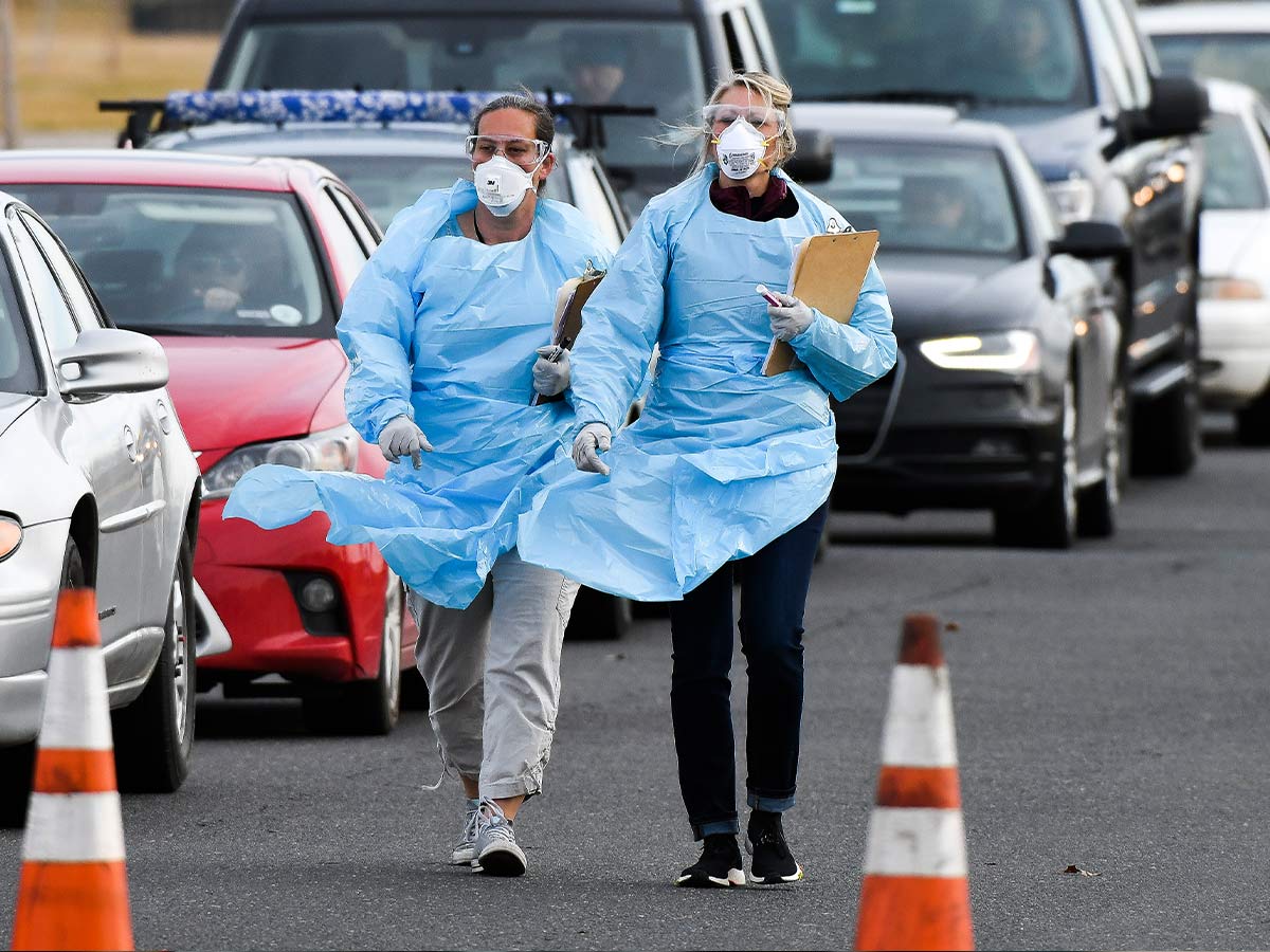 Public Health Workers at a Drive-Up Testing Site