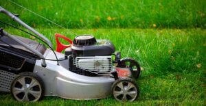 a lawn mower eats through grass
