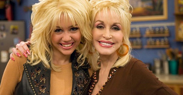Miley Cyrus as Hannah Montana and Dolly Parton