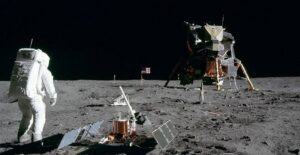 buzz aldrin and the moon lander on the moon