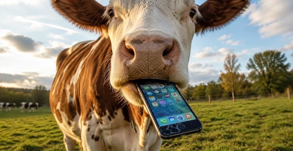 a cow swallowing an iphone from a crazy insurance claim story