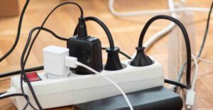 a cluttered mess of cord that needs to be cleaned and thrown out