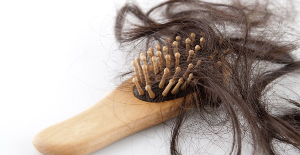 a brush filled with hair, representing hair loss
