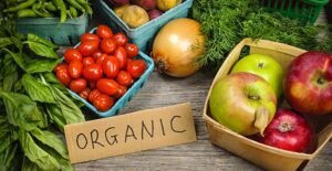 a collection of organic vegetables from an organic garden