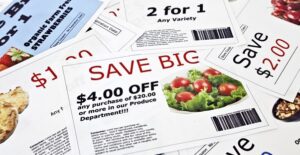 A pile of coupons gathered from all the various places that offer coupons.