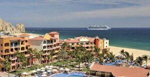 a sprawling cabo san lucas resort complex sits by the ocean