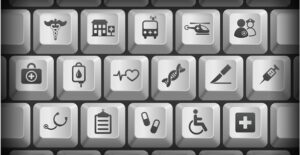 a keyboard with medical images instead of letters on the keys