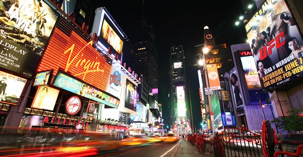 a view towards One Times Square, home of the New Year's Ball Drop