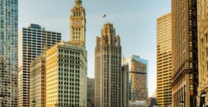 Chicago's skyscrapers stand tall above Michigan Avenue