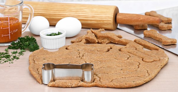 homemade dog treats are being made on the kitchen counter