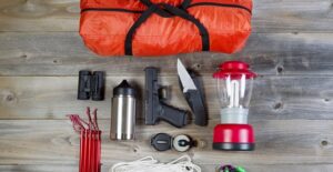 hiking supplies are laid out ready to be packed