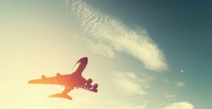 a plane takes off into the air