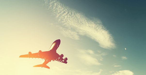 a plane takes off into the air