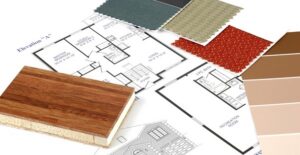 Interior design supplies sitting on a desk.
