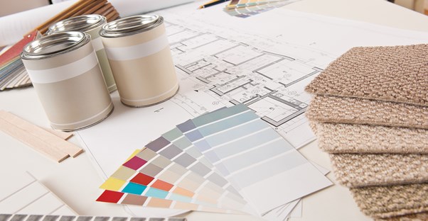 The organized work station of a successful interior design professional.