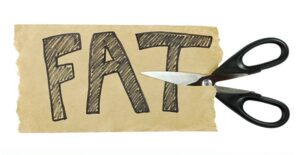 scissors cutting a piece of paper that says fat